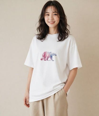 プリントTシャツ レディース オーロラ 星空 宇宙 イラスト 普段使い 散歩 お出かけ 白T