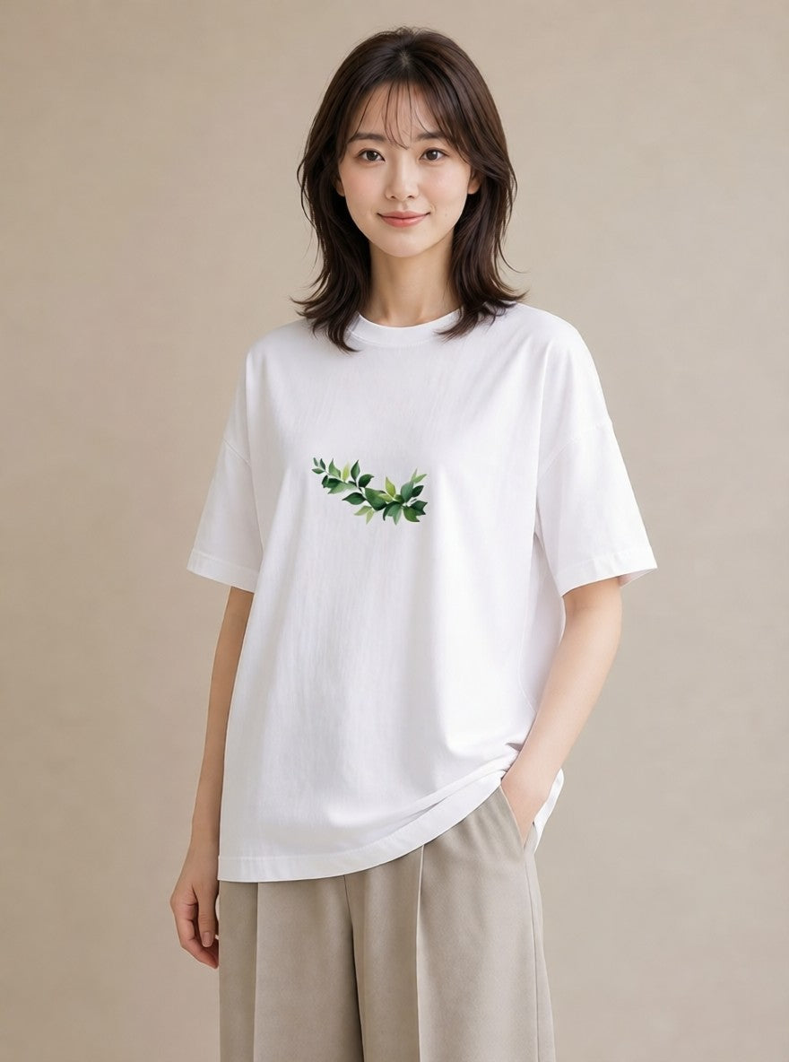 半袖Tシャツ レディース ユーカリ 植物 ボタニカル イラスト モード 旅行用 海 白T