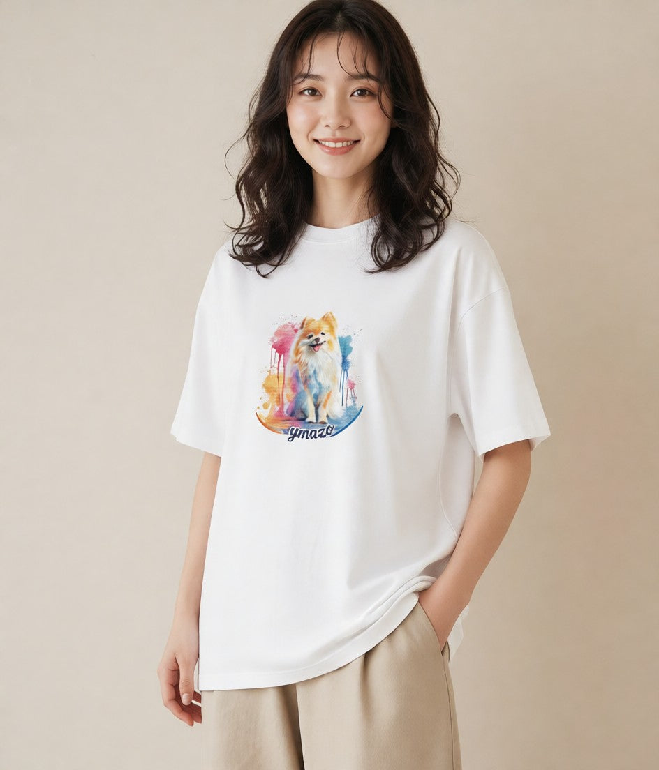 デザインTシャツ レディース ポメラニアン ポメ 犬 いぬ イラスト アート風 友達ギフト 部屋着 白T