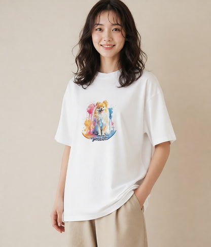 デザインTシャツ レディース ポメラニアン ポメ 犬 いぬ イラスト アート風 友達ギフト 部屋着 白T