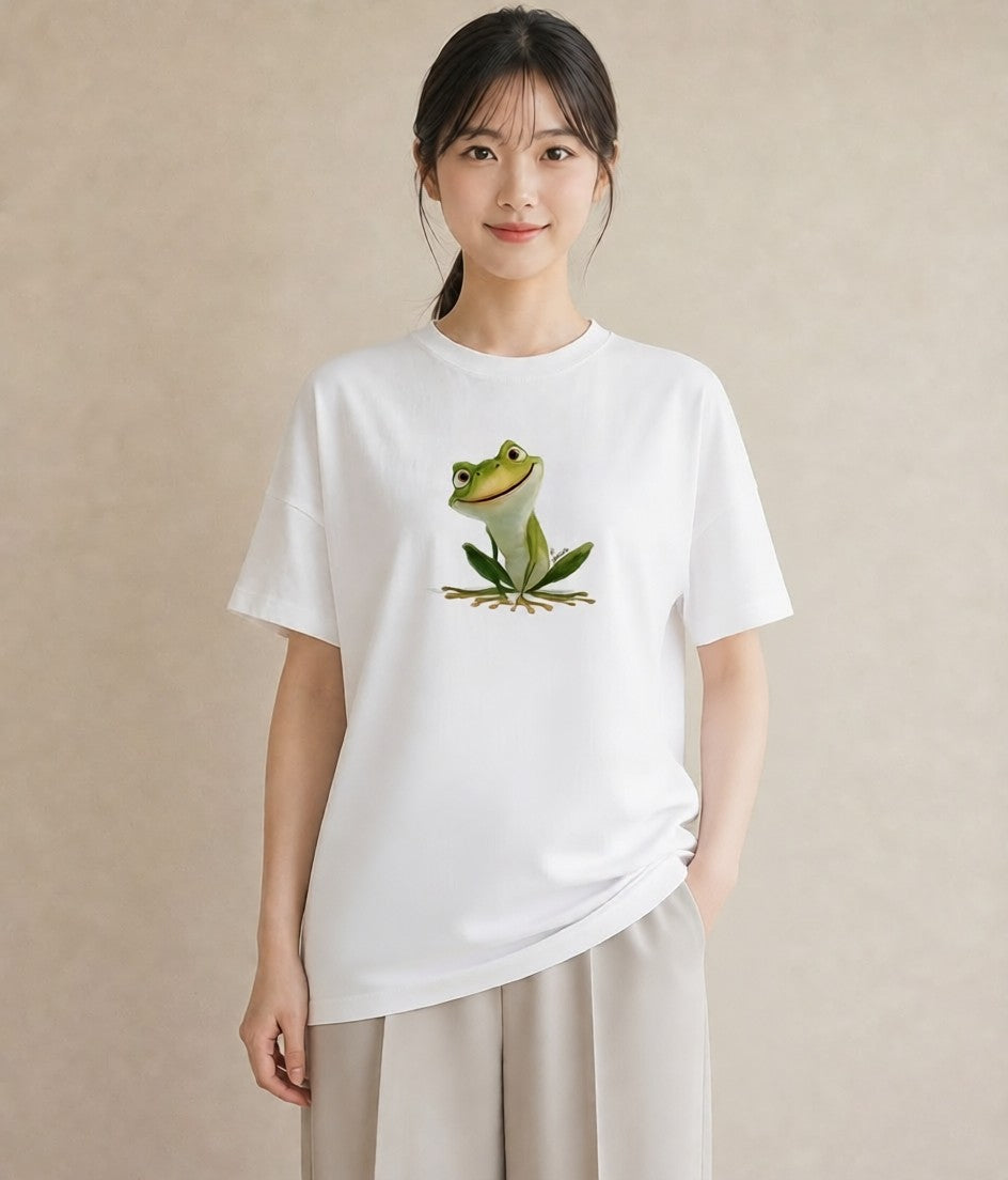プリントTシャツ レディース カエル ペット 動物 イラスト アート風 姉妹 送別ギフト 白T