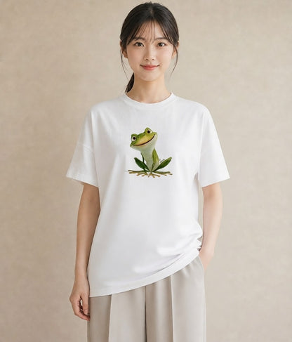 プリントTシャツ レディース カエル ペット 動物 イラスト アート風 姉妹 送別ギフト 白T