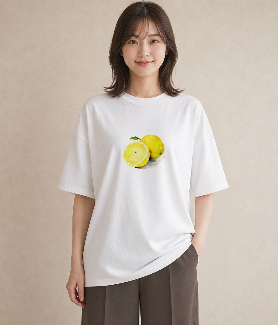 デザインTシャツ レディース レモン 檸檬 食べ物 フード イラスト ミニマル お出かけ 普段着 白T