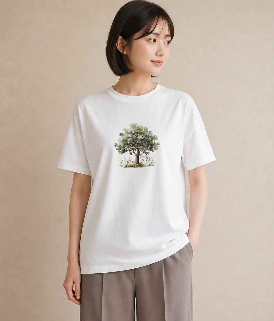 グラフィックTシャツ レディース 実り 植物 ボタニカル イラスト 北欧風 ミセス 春コーデ 白T