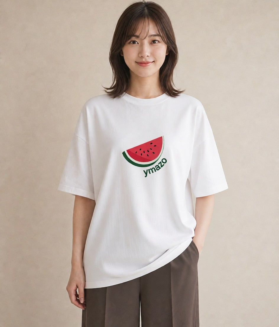 半袖Tシャツ レディース すいか 食べ物 フード イラスト ボタニカル 夏コーデ 通学 白T
