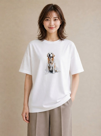 プリントTシャツ レディース ゴールデンレトリバー ゴールデン 犬 いぬ イラスト ガーリー 親子 20代 白T
