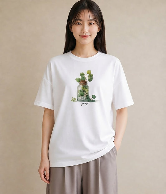 半袖Tシャツ レディース ユーカリ 植物 ボタニカル イラスト シック 在宅 公園 白T