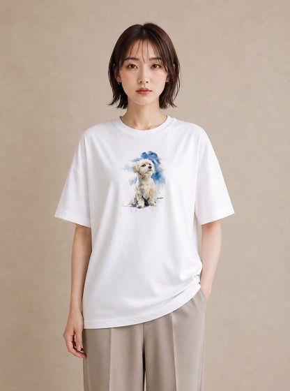 半袖Tシャツ レディース 保護犬 犬 いぬ イラスト カジュアル 旅行用 海 白T