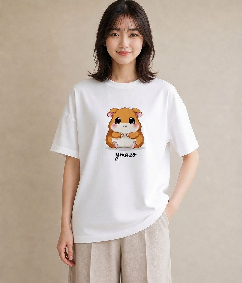 Tシャツ レディース ゴールデンハムスター ペット 動物 イラスト お洒落 帰省 ラフ 白T