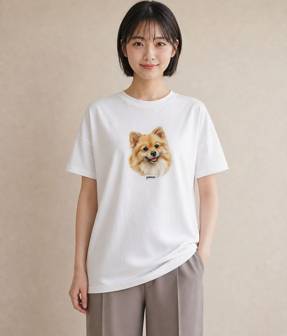 グラフィックTシャツ レディース ポメラニアン ポメ 犬 いぬ イラスト 抜け感 親子 20代 白T