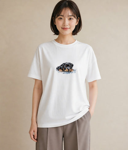 プリントTシャツ レディース 黒柴 犬 いぬ イラスト 韓国風 旅行 母娘コーデ 白T
