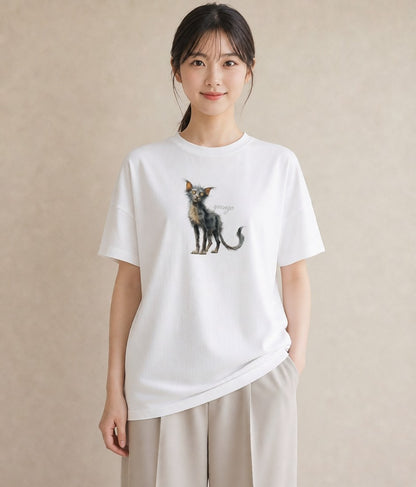 デザインTシャツ レディース ロシアンブルー 猫 ねこ イラスト 淡色 自分用 ルームウェア 白T
