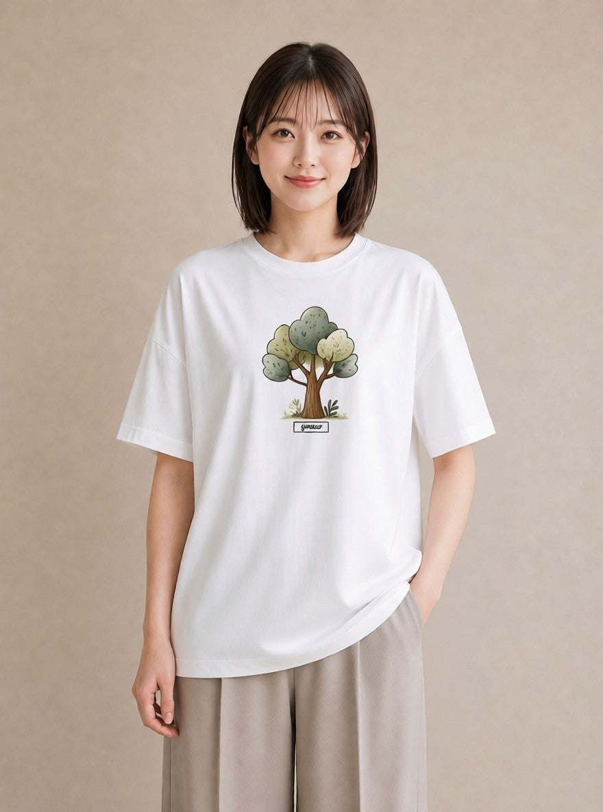 半袖Tシャツ レディース どんぐり 植物 ボタニカル イラスト 手描き風 友達ギフト 部屋着 白T