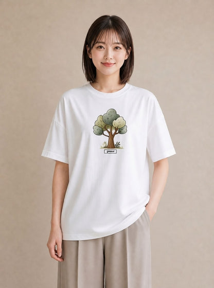 半袖Tシャツ レディース どんぐり 植物 ボタニカル イラスト 手描き風 友達ギフト 部屋着 白T