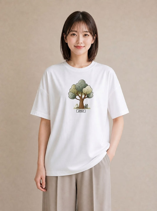 半袖Tシャツ レディース どんぐり 植物 ボタニカル イラスト 手描き風 友達ギフト 部屋着 白T