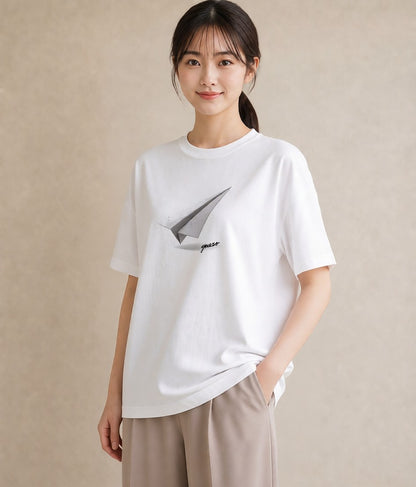 Tシャツ レディース 紙の船 水辺 ナチュラル アンティーク イラスト ラフカジュアル 秋コーデ おしゃれギフト 白T