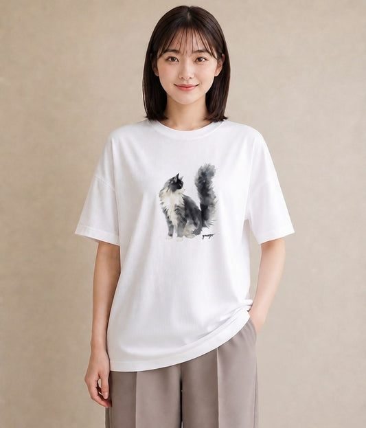 デザインTシャツ レディース ソマリ 猫 ねこ イラスト 上品 誕生日プレゼント 綿100 白T