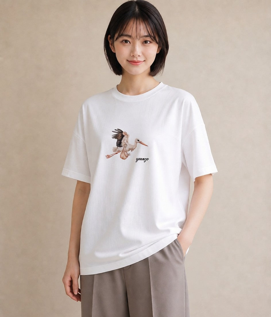 プリントTシャツ レディース 折り鶴 折り紙 ナチュラル アンティーク イラスト フェミニン ラフ レイヤード 白T