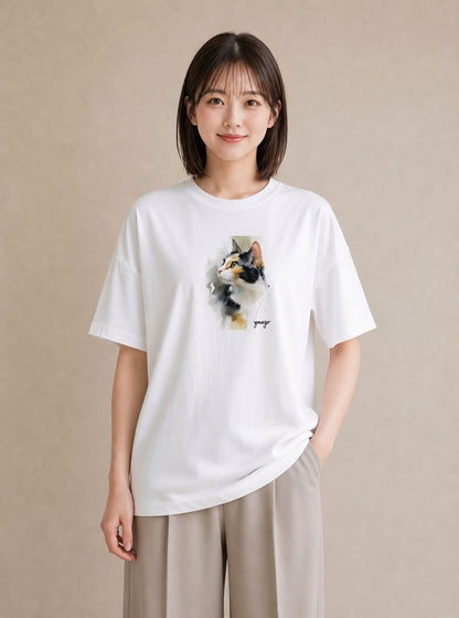半袖Tシャツ レディース 靴下猫 猫 ねこ イラスト アート風 帰省 ラフ 白T