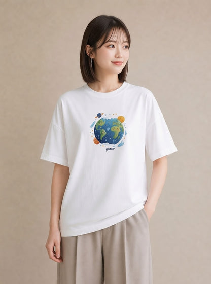 デザインTシャツ レディース プラネット 星空 宇宙 イラスト 抜け感 母の日 ビーチ 白T