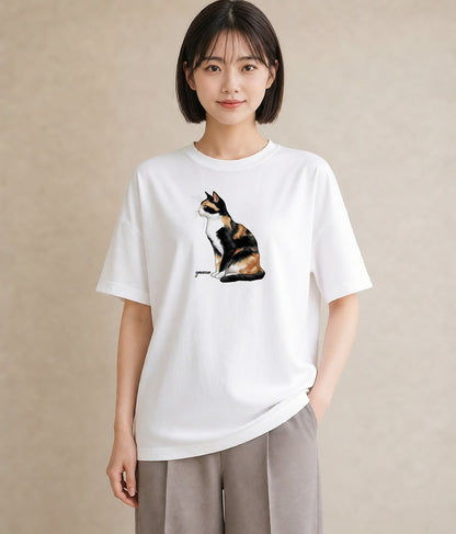 デザインTシャツ レディース メインクーン 猫 ねこ イラスト お洒落 帰省 ラフ 白T