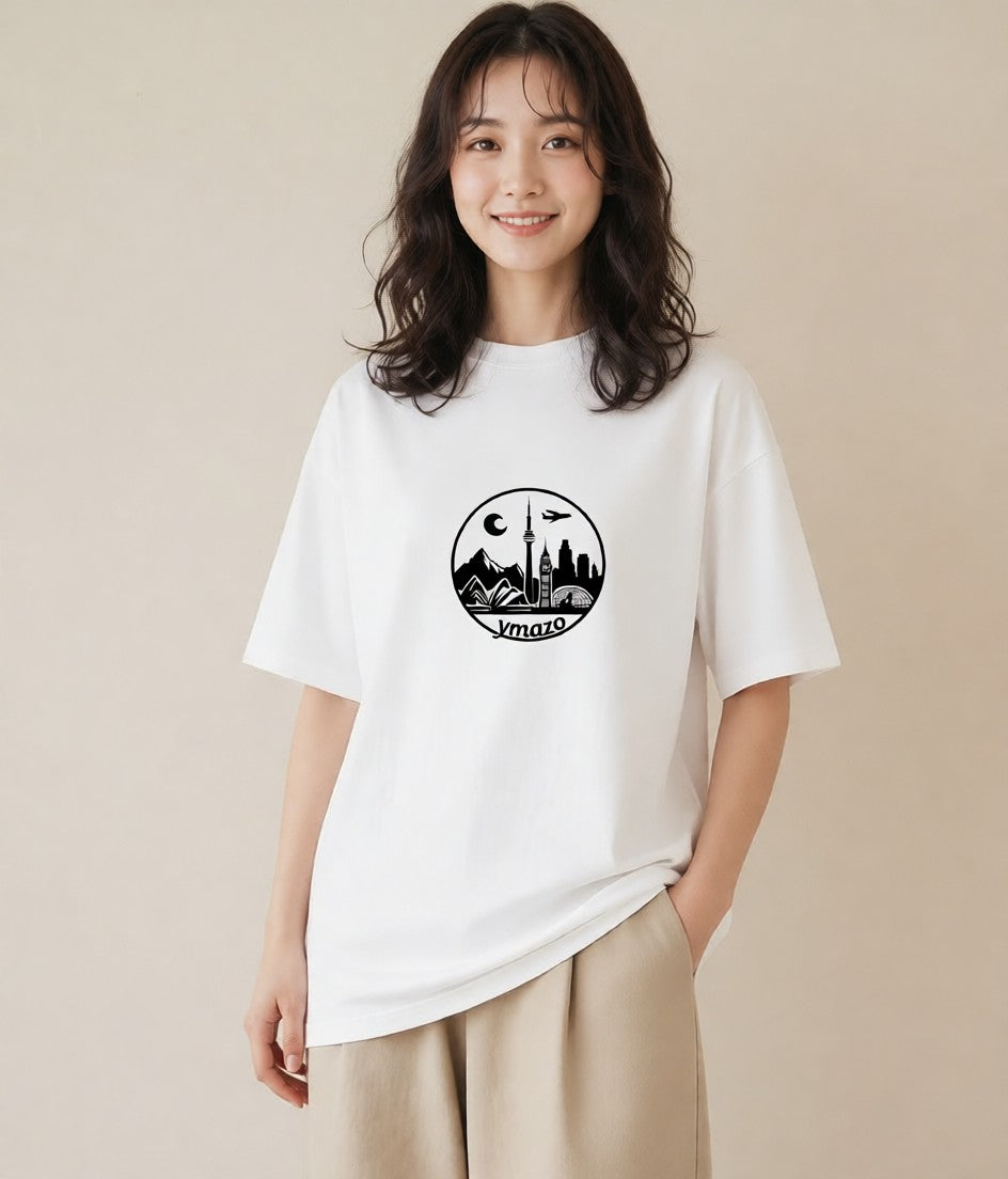デザインTシャツ レディース 旅 トラベル スタンプ イラスト アート風 デイリーウェア 休日 白T