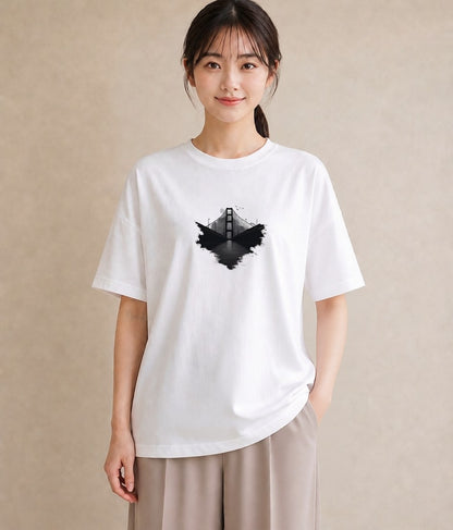 半袖Tシャツ レディース 小川 橋 せせらぎ ナチュラル アンティーク イラスト 旅行コーデ 誕生日プレゼント 綿100 白T