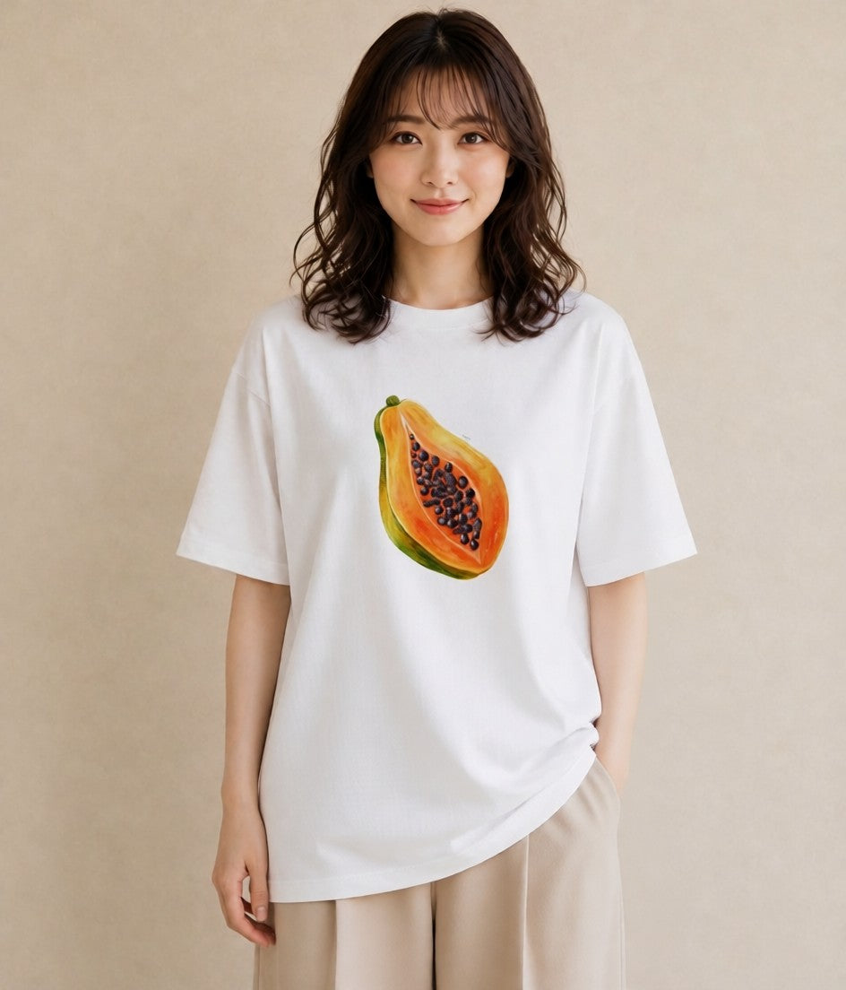 グラフィックTシャツ レディース メロン 食べ物 フード イラスト 淡色 女性 旅行用 白T