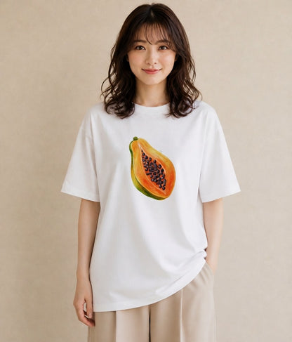 グラフィックTシャツ レディース メロン 食べ物 フード イラスト 淡色 女性 旅行用 白T
