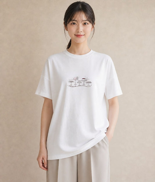 Tシャツ レディース スイーツ お菓子 デザート イラスト ラフ 誕生日プレゼント 綿100 白T