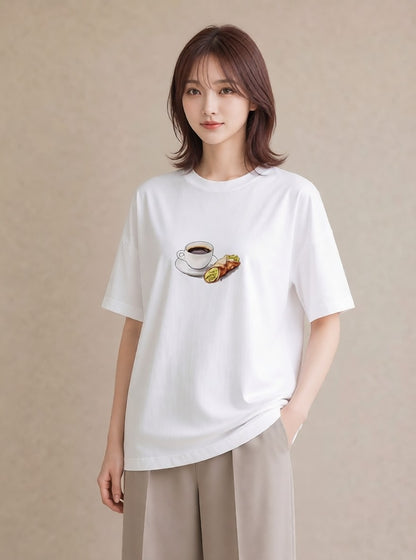 デザインTシャツ レディース ベーグル 食べ物 フード イラスト レトロ 母娘コーデ 自分用 白T