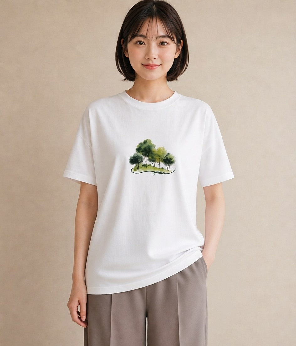 半袖Tシャツ レディース 木 植物 ボタニカル イラスト ゆるかわ 週末コーデ 敬老の日 白T