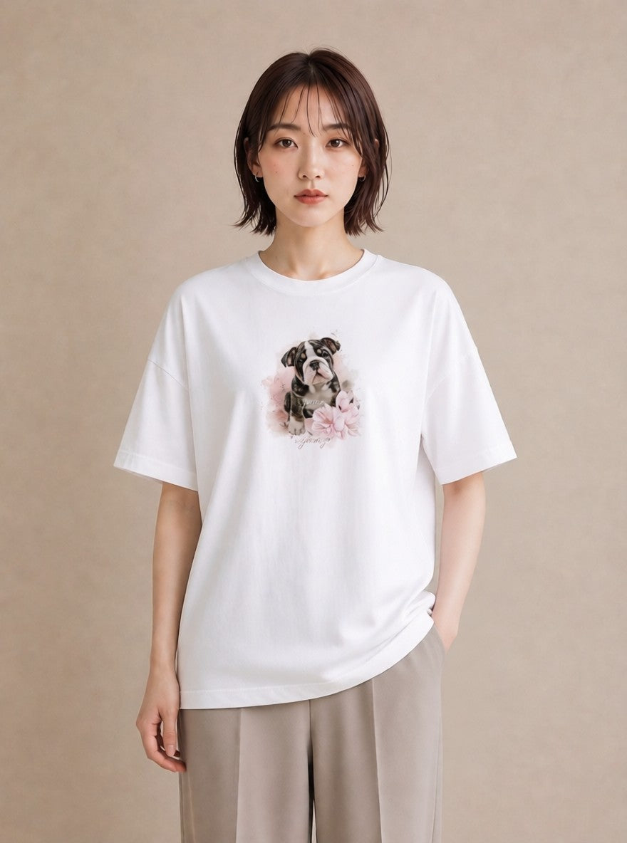 デザインTシャツ レディース 子犬 犬 いぬ イラスト 北欧風 海 カフェ巡り 白T