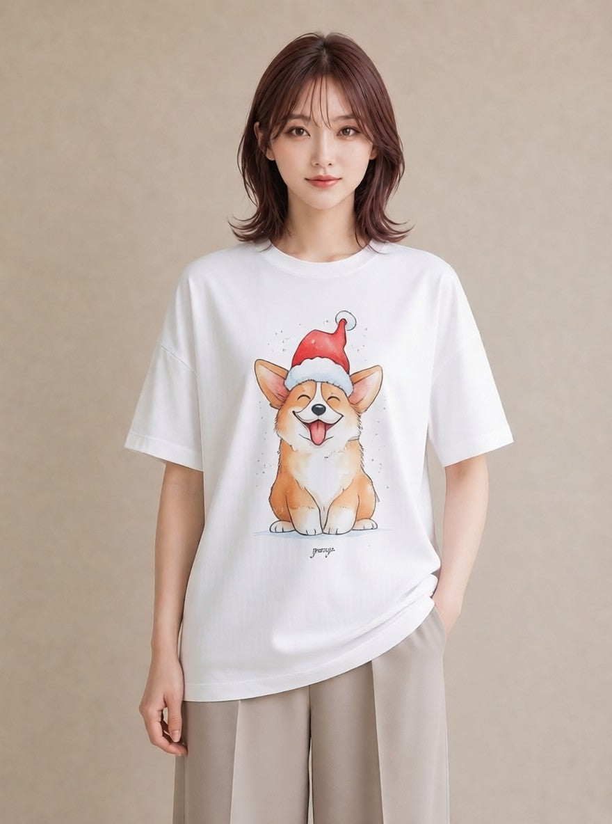 デザインTシャツ レディース ウェルシュコーギー コーギー 犬 いぬ イラスト 普段使い 女性 旅行用 白T