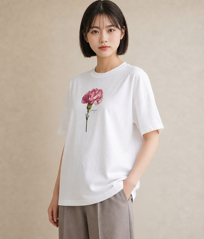 Tシャツ レディース カーネーション 花 花柄 イラスト 北欧風 送別ギフト 通勤 白T