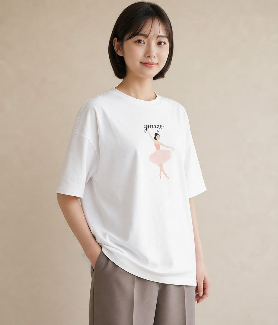 グラフィックTシャツ レディース バレエシューズ バレエ トウシューズ ナチュラル アンティーク イラスト 普段使い 部屋着 女性向けギフト 白T