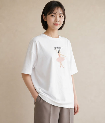 グラフィックTシャツ レディース バレエシューズ バレエ トウシューズ ナチュラル アンティーク イラスト 普段使い 部屋着 女性向けギフト 白T