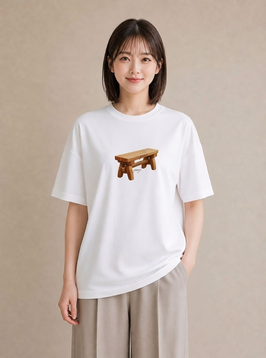 プリントTシャツ レディース 雨上がりのベンチ ベンチ ナチュラル アンティーク イラスト モード 春コーデ 姉妹 白T