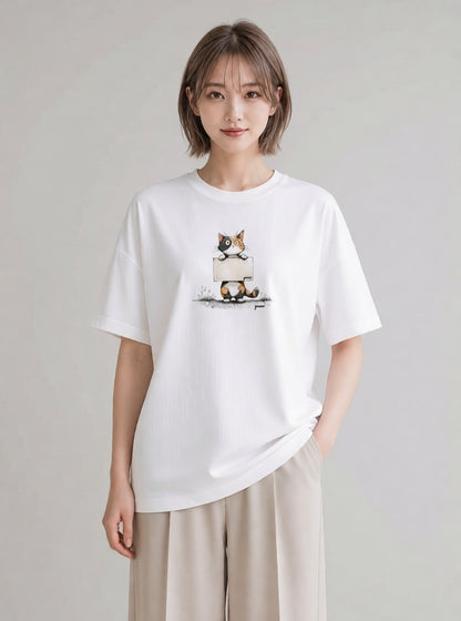 グラフィックTシャツ レディース マンチカン 猫 ねこ イラスト 抜け感 旅行用 海 白T