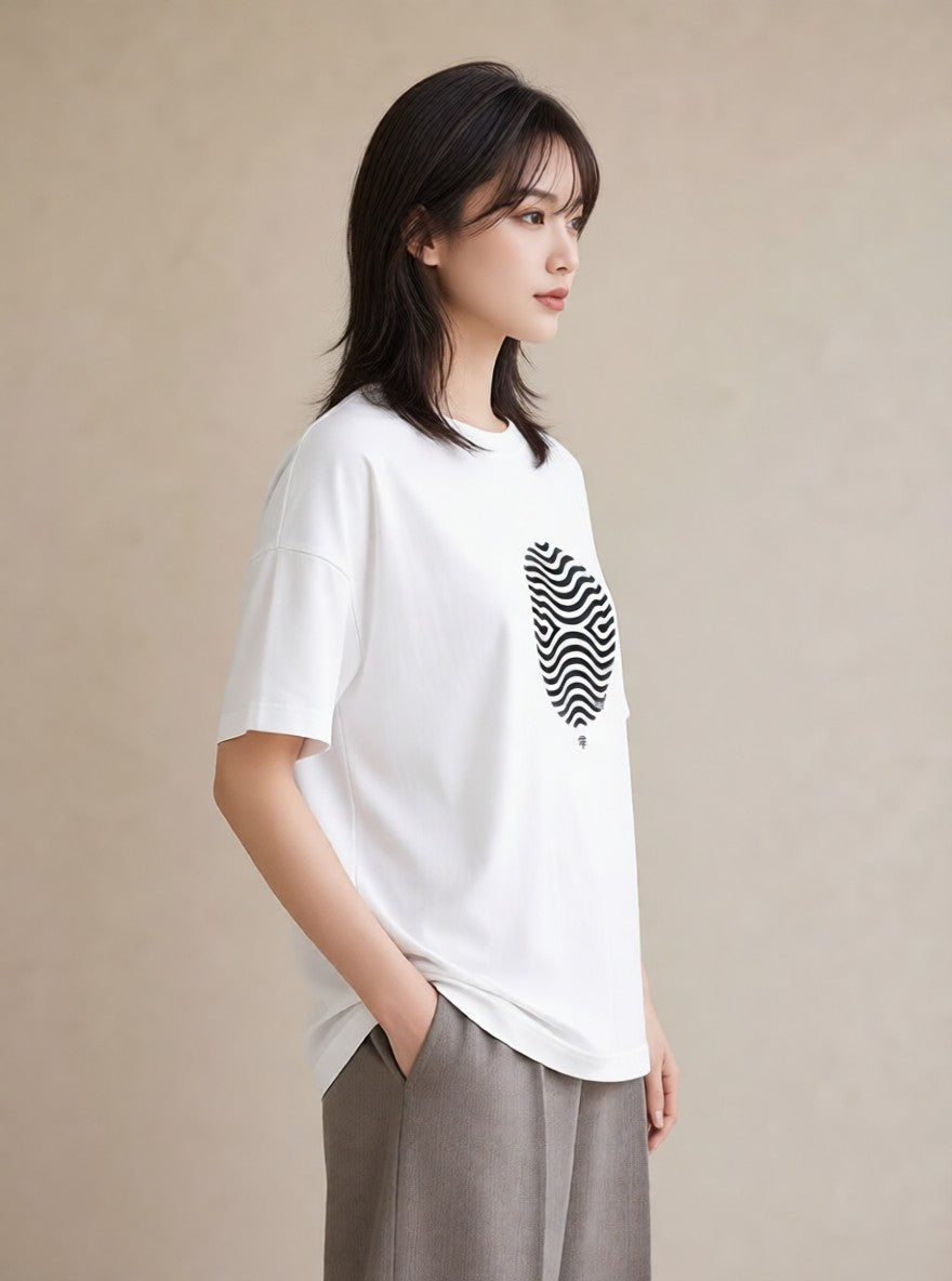 Tシャツ レディース 手鏡 アンティーク レトロ ナチュラル イラスト ラフカジュアル 春コーデ 姉妹 白T