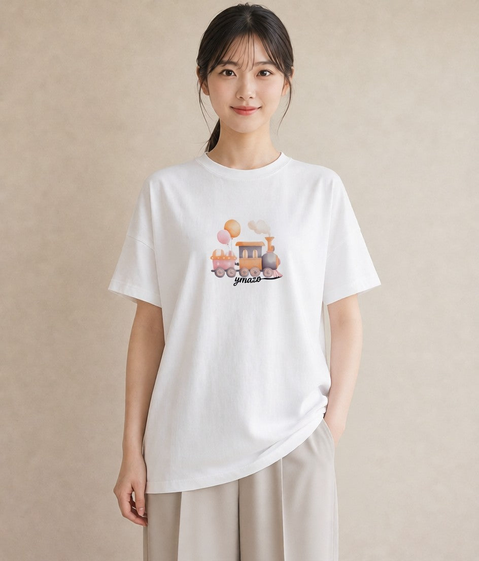 Tシャツ レディース 駅のホーム ローカル線 駅 ナチュラル アンティーク イラスト シック 旅行用 海 白T