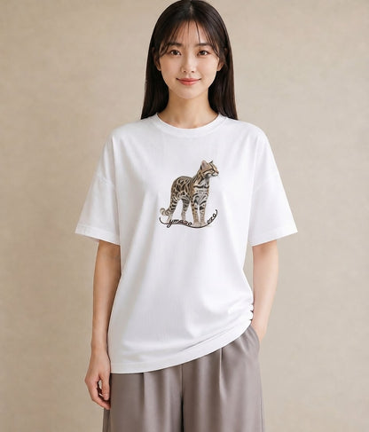 半袖Tシャツ レディース ベンガル 猫 ねこ イラスト ボタニカル ペアコーデ 秋コーデ 白T