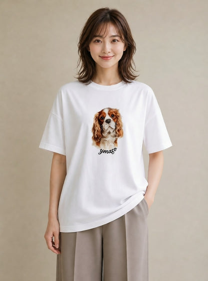 半袖Tシャツ レディース キャバリア 犬 いぬ イラスト ゆるかわ 帰省 ラフ 白T
