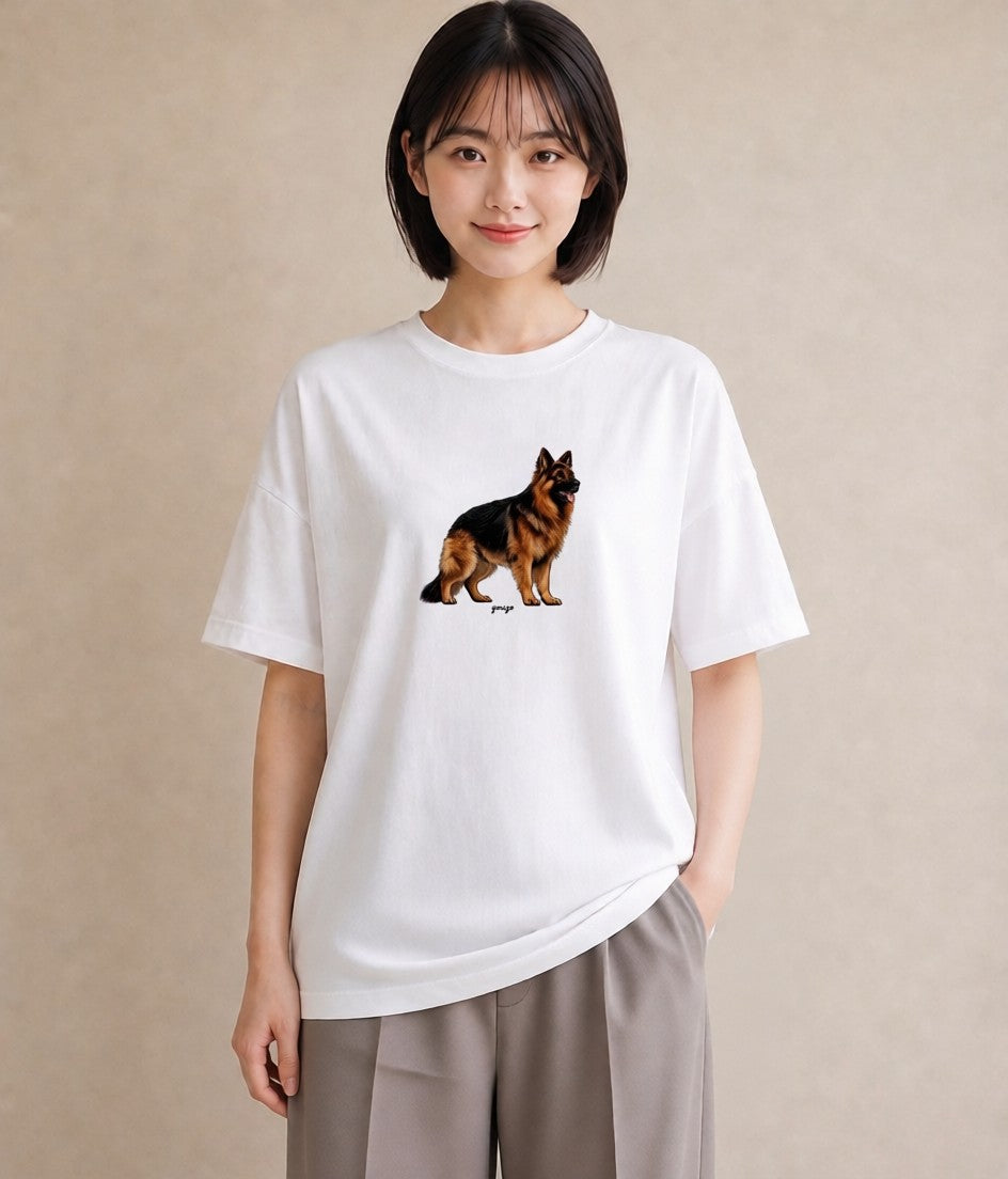 プリントTシャツ レディース ジャーマンシェパード 犬 いぬ イラスト 旅行コーデ 通勤 在宅 白T