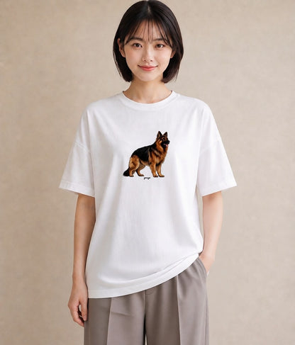 プリントTシャツ レディース ジャーマンシェパード 犬 いぬ イラスト 旅行コーデ 通勤 在宅 白T