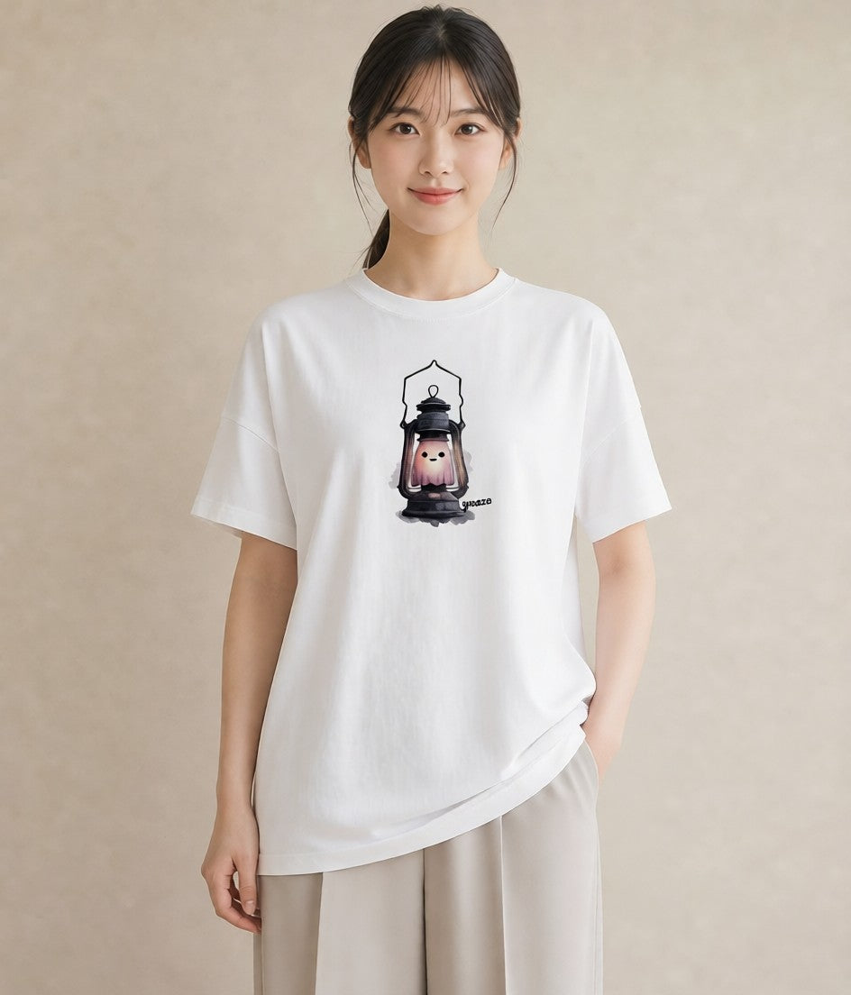 半袖Tシャツ レディース 街灯 夜霧 夜 ナチュラル アンティーク イラスト レトロ レイヤード 友達ギフト 白T