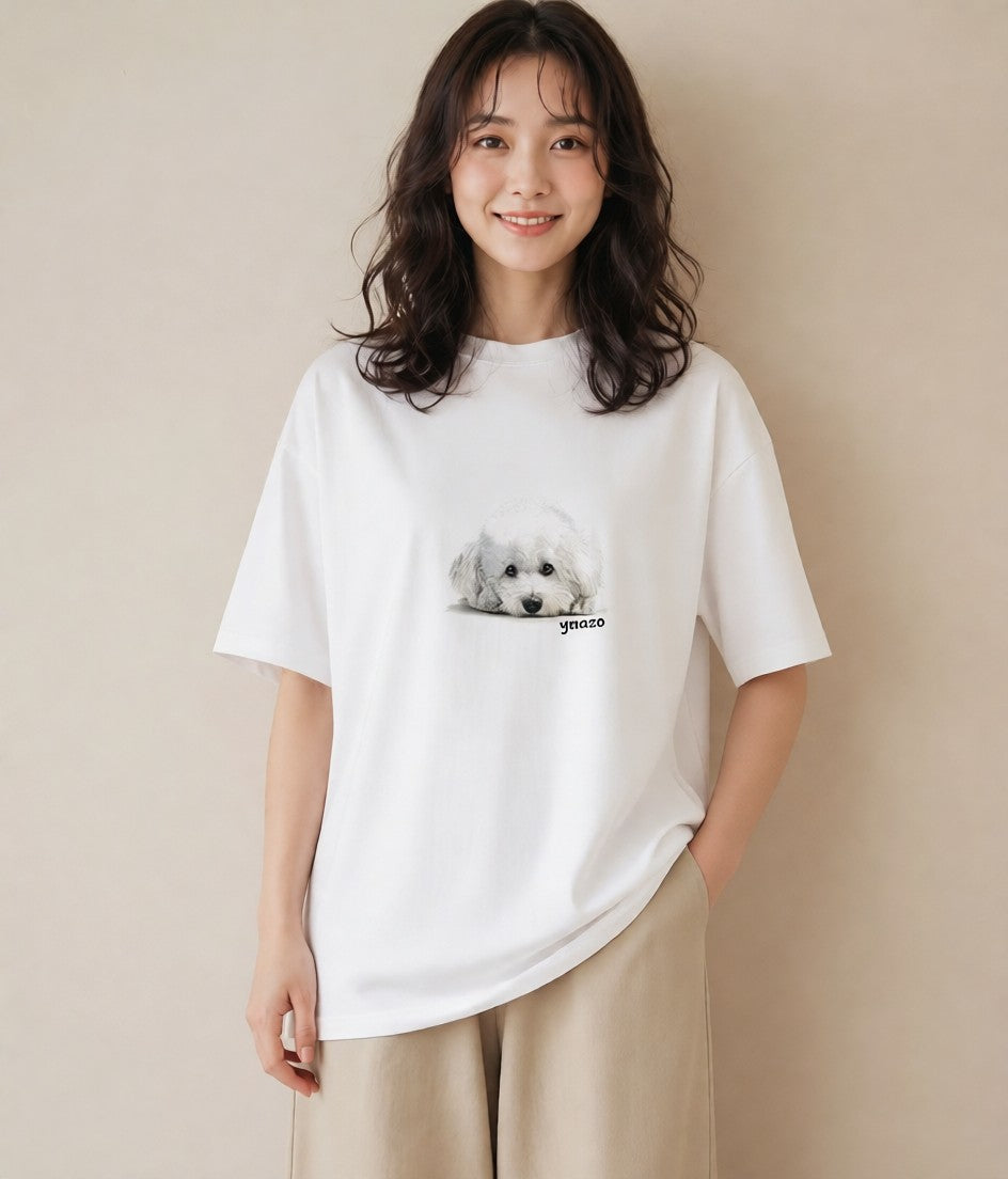 プリントTシャツ レディース ビションフリーゼ 犬 いぬ イラスト 手描き風 お揃い 親子 白T