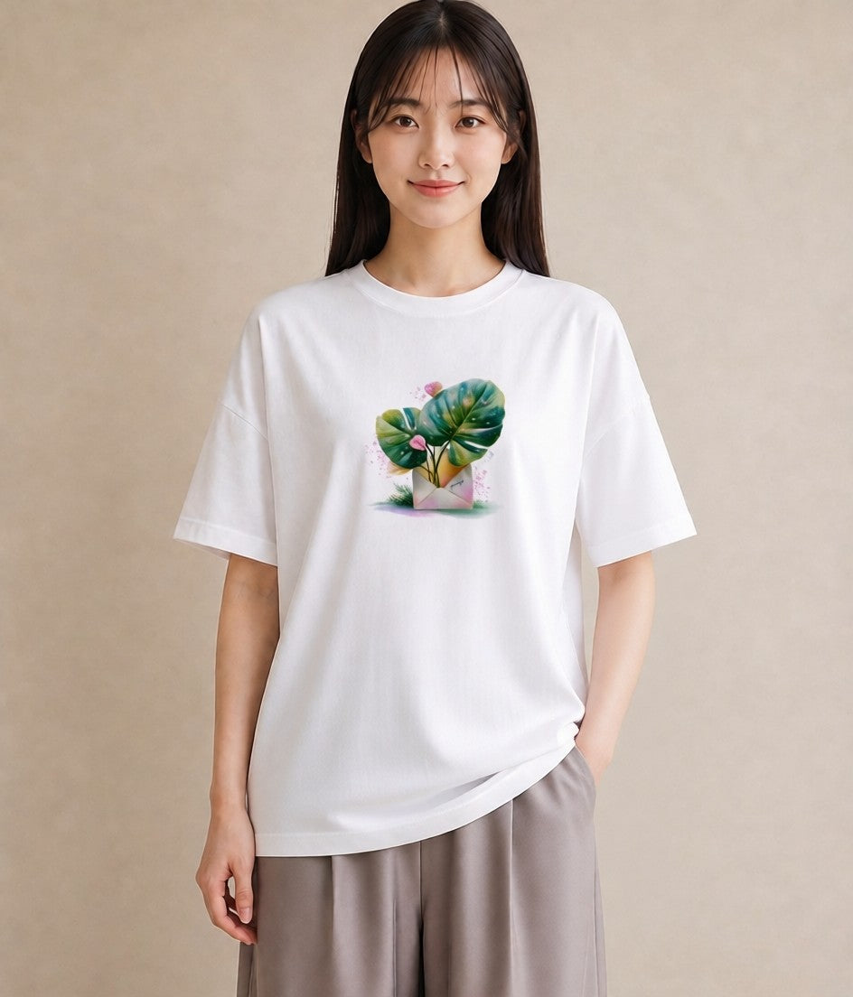 デザインTシャツ レディース モンステラ 植物 ボタニカル イラスト 線画 おしゃれギフト 社会人 白T