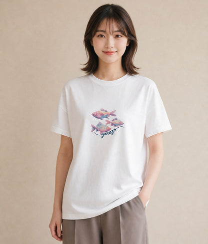 プリントTシャツ レディース たい焼き 食べ物 フード イラスト ミニマル 通学 誕生日プレゼント 白T