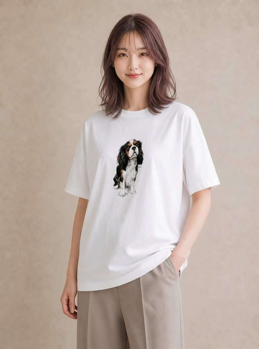 Tシャツ レディース キャバリア 犬 いぬ イラスト 手描き風 旅行 母娘コーデ 白T